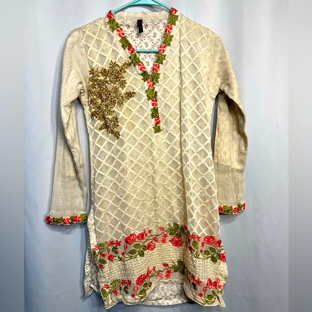 Gorgeous Sequence Embroidered Floral Long Sleeve Sharara Size S